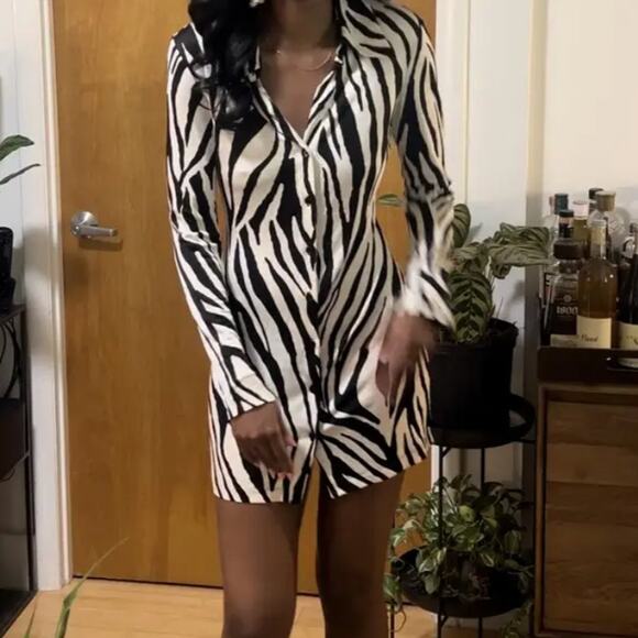 The Andamane Zebra Mini Shirt Dress MEDIUM Career Office Designer Italian $510 - Picture 11 of 12